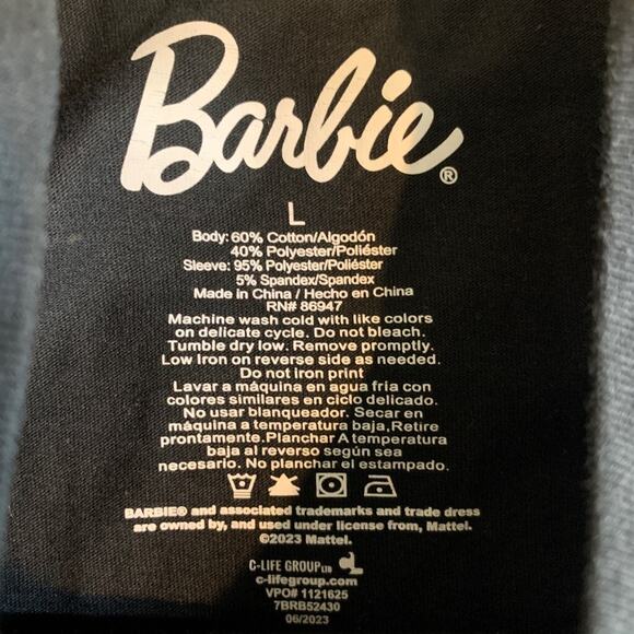 Barbie Top Womens L large Black Cropped Logo Mesh Long Sleeve Y2K Layered *READ - Picture 10 of 14